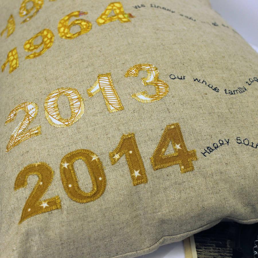 Golden Wedding Anniversary Gift Cushion - Personalised 50th - 2 Green Monkeys