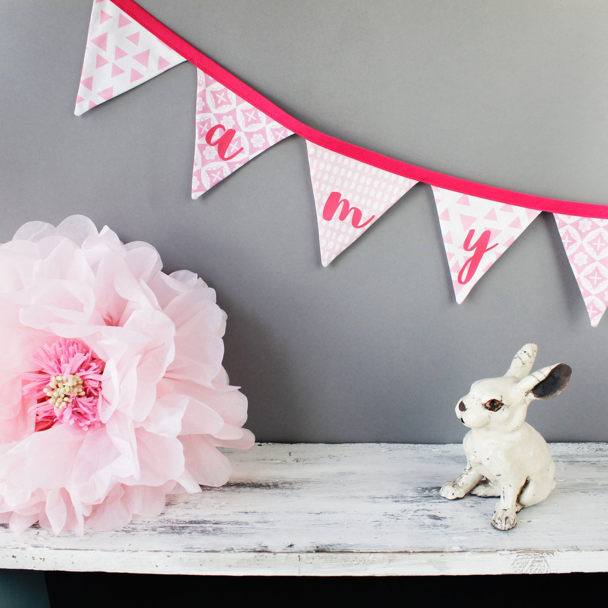 Pink Personalised Name Bunting - 2 Green Monkeys