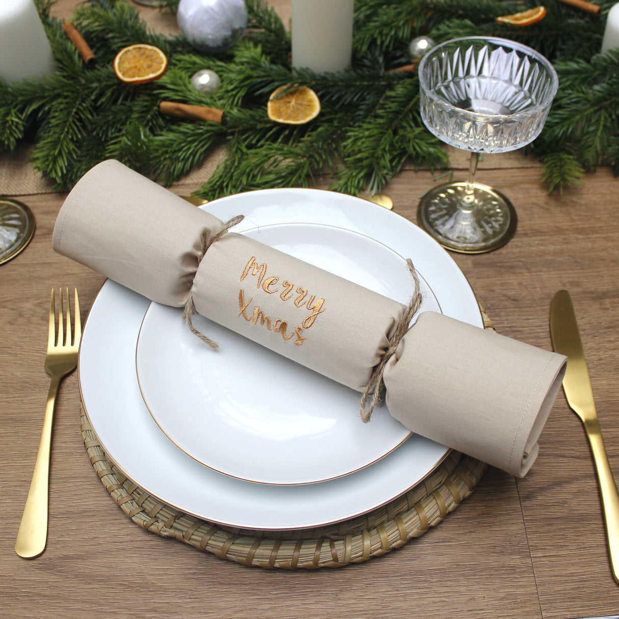 Plastic Free Christmas Crackers / Personalised Fabric Cracker Napkins (Natural Set) - 2 Green Monkeys